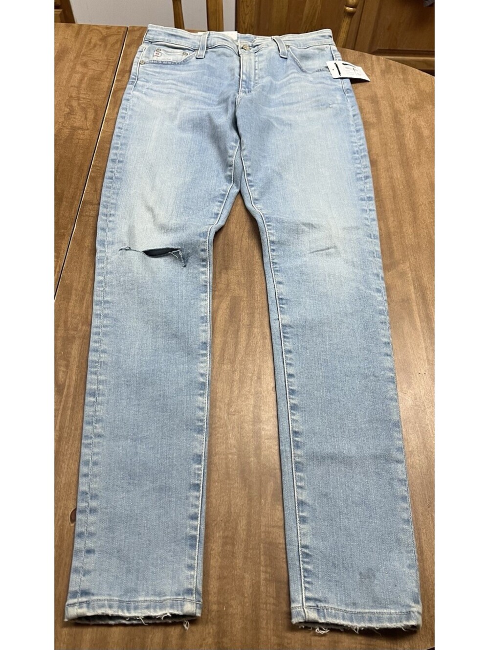 AG-ED The Farrah Skinny Ankle High Rise Lt. Blue Raw Hem Super Soft Size 28R